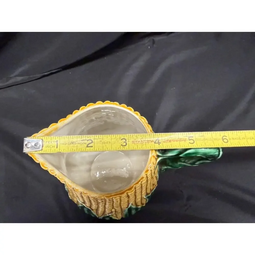 Vintage corn & husk pitcher ceramic majolica style portugal 8 inch yellow green